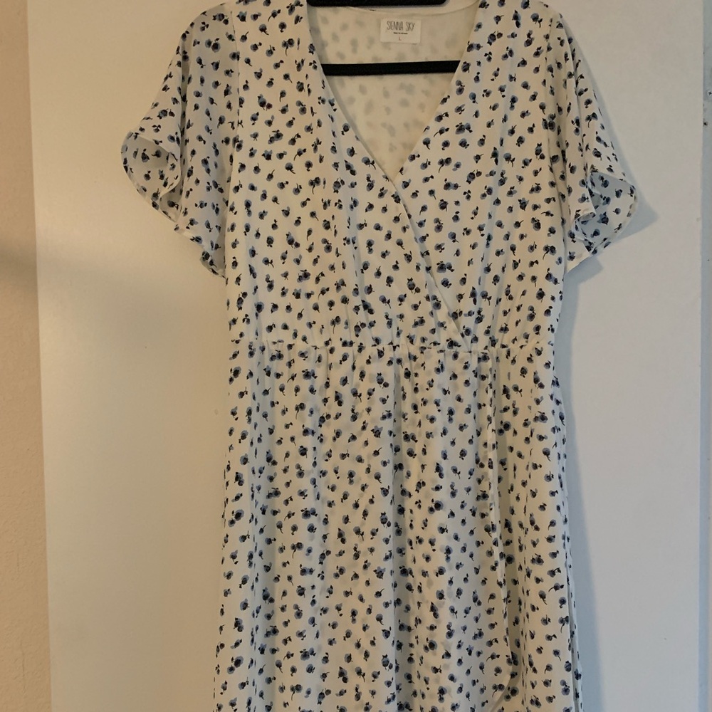 NWOT White and Blue Floral Dress